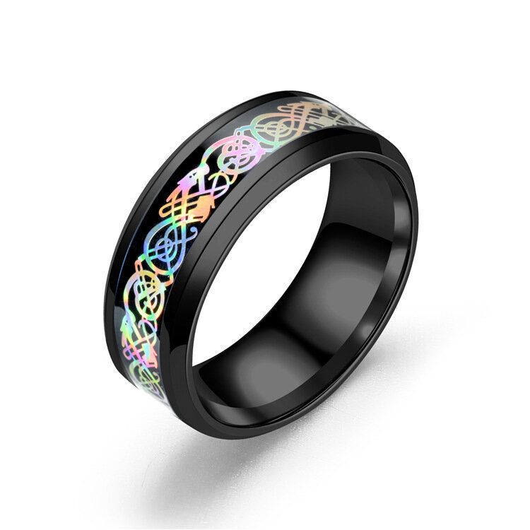 Anillo De Patrón De Dragón De Acero Inoxidable De Moda Anillos De Pareja Multicolor Para Su Regalo Para Él