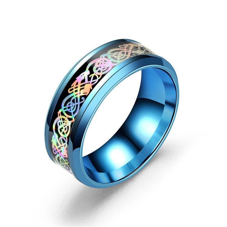 Anillo De Patrón De Dragón De Acero Inoxidable De Moda Anillos De Pareja Multicolor Para Su Regalo Para Él