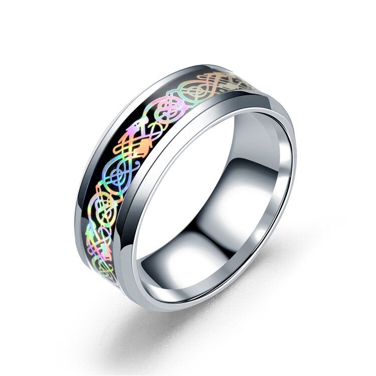 Anillo De Patrón De Dragón De Acero Inoxidable De Moda Anillos De Pareja Multicolor Para Su Regalo Para Él