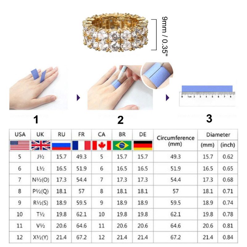 Anillos De Circonita Geométrica Chapada En Oro Hombres C Bling Pinky Ring Decor 8-11 Tamaño