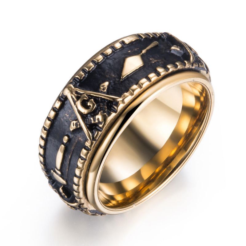 Anillos De Dedo De Acero Inoxidable Con Patrón Masónico Étnico Anillo Giratorio Vintage Joyería De Moda Para Hombres