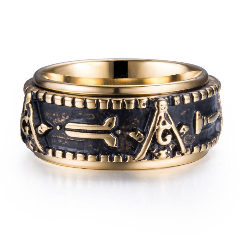 Anillos De Dedo De Acero Inoxidable Con Patrón Masónico Étnico Anillo Giratorio Vintage Joyería De Moda Para Hombres