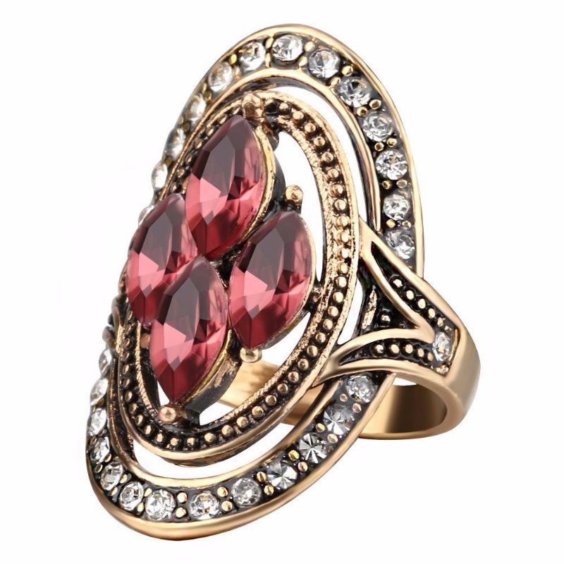 Anillos De Dedo De Cristal De Piedras Preciosas Rojas Bohemias Joyería De Anillo Geométrico Ovalado Hueco Étnico Para Mujer