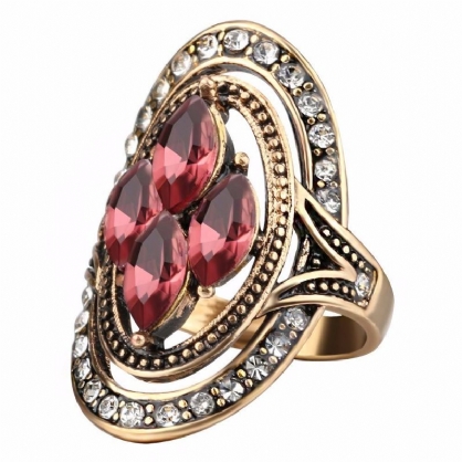 Anillos De Dedo De Cristal De Piedras Preciosas Rojas Bohemias Joyería De Anillo Geométrico Ovalado Hueco Étnico Para Mujer