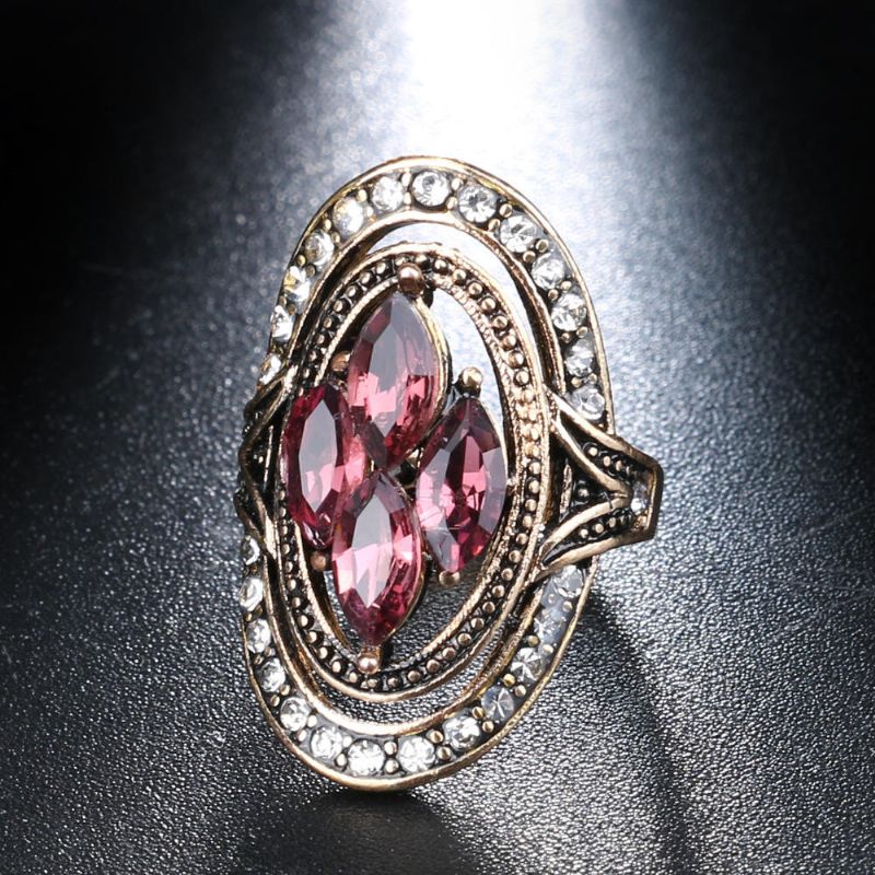 Anillos De Dedo De Cristal De Piedras Preciosas Rojas Bohemias Joyería De Anillo Geométrico Ovalado Hueco Étnico Para Mujer