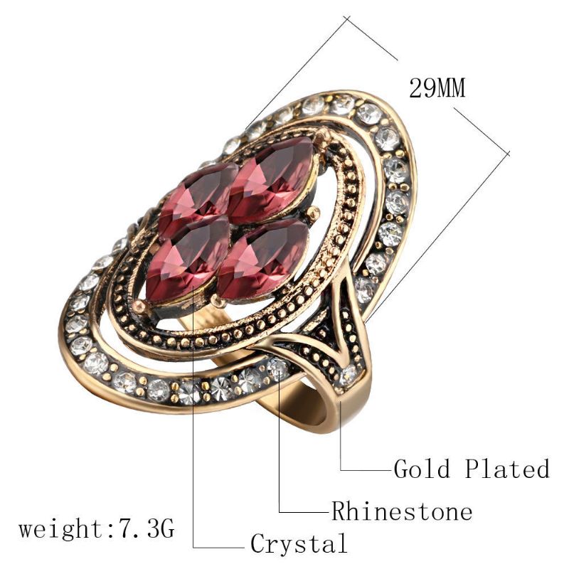 Anillos De Dedo De Cristal De Piedras Preciosas Rojas Bohemias Joyería De Anillo Geométrico Ovalado Hueco Étnico Para Mujer