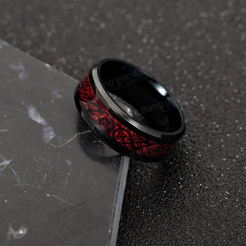 Anillos De Dedo De Fibra De Carbono Sólida Étnica Vintage Red Dragon Pattern Anillo De Dedo Joyería Para Hombres