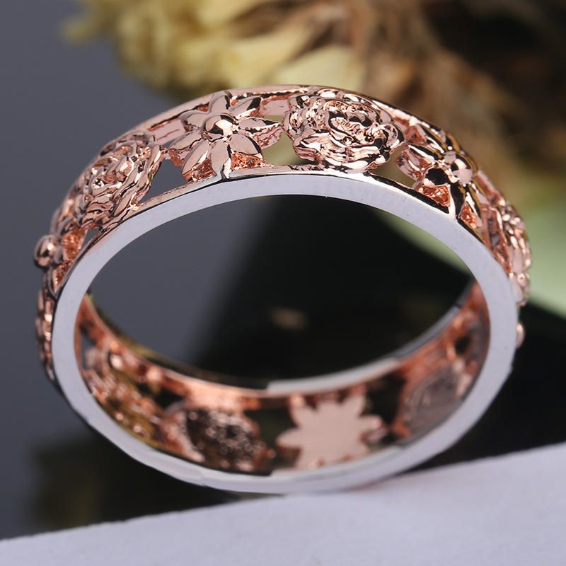 Anillos De Dedo De Flor De Oro Rosa Dulce Anillo De Compromiso Hueco De Moda Joyería De Boda Para Mujeres