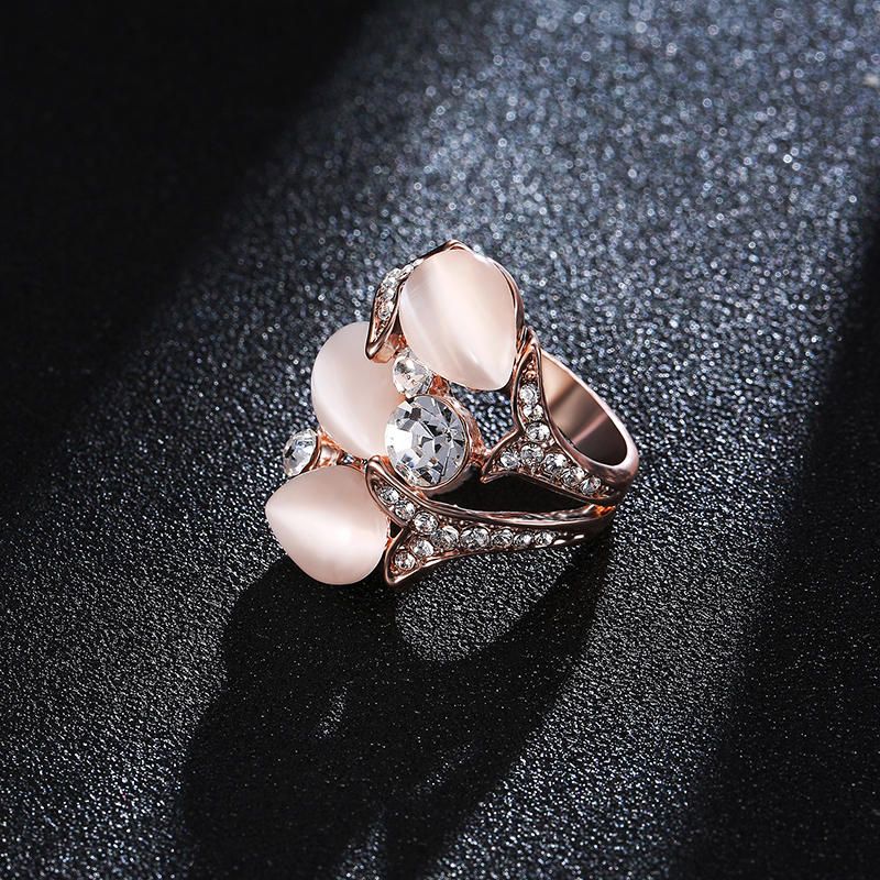 Anillos De Dedo De Flores De Diamantes De Imitación De Cristal Chapado En Oro Rosa Para Mujer