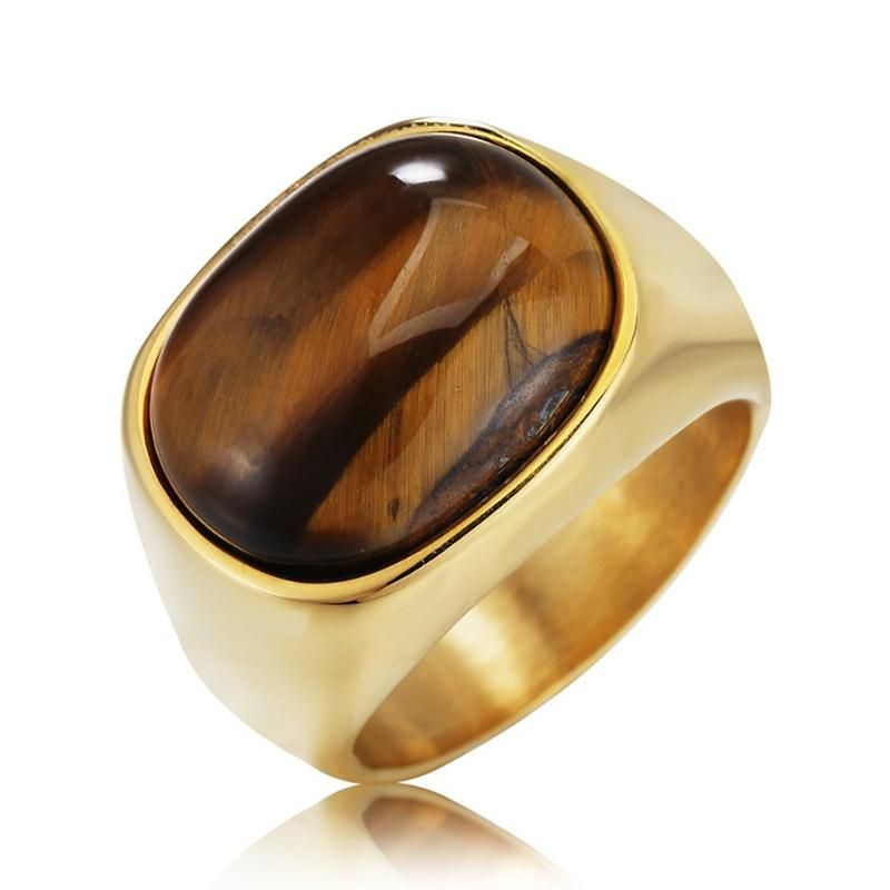 Anillos De Dedo De Piedra De Ojo De Tigre Retro Anillo De Acero De Titanio Para Hombres