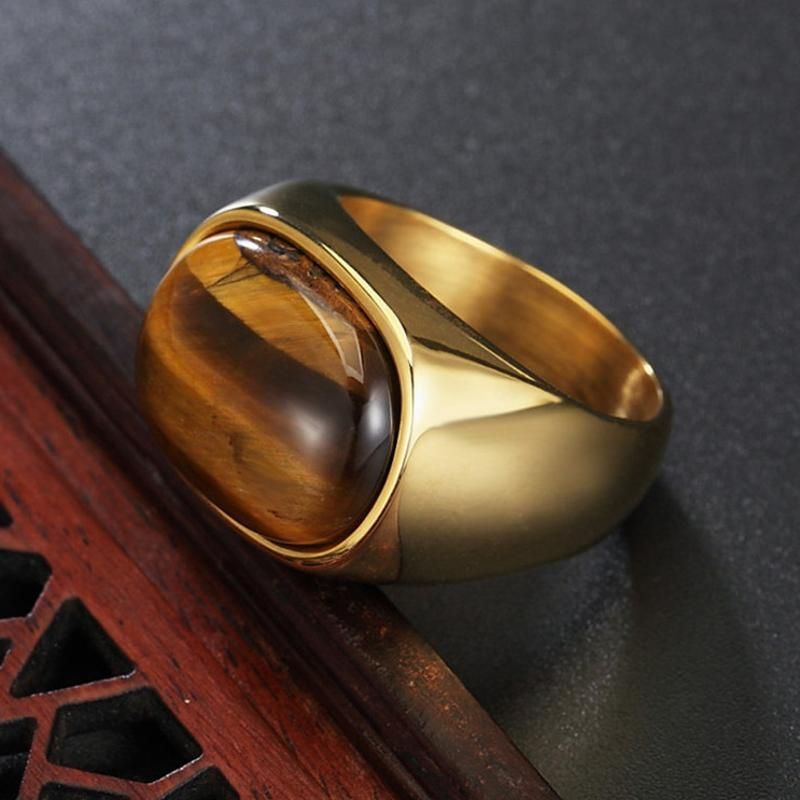 Anillos De Dedo De Piedra De Ojo De Tigre Retro Anillo De Acero De Titanio Para Hombres