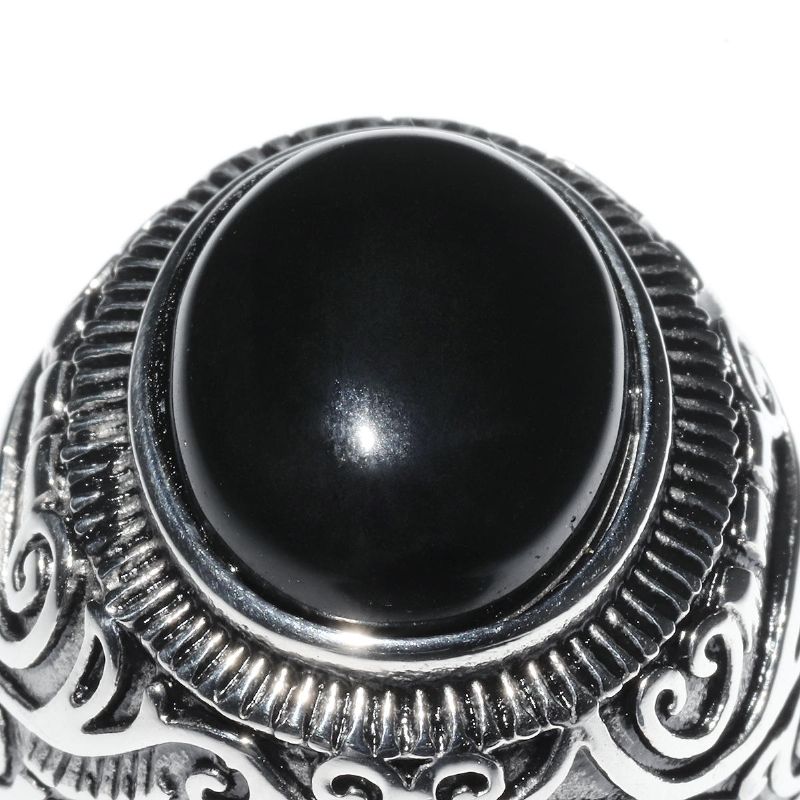 Anillos De Dedo De Turquesa Azul Negro Con Patrón Vintage Anillo De Hombre De Acero De Titanio Con Gema