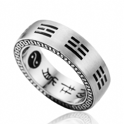 Anillos De Mantra De Nueve Palabras De Acero De Titanio Anillo De Dedo Chino De Chismes Yin Yang Para Hombres