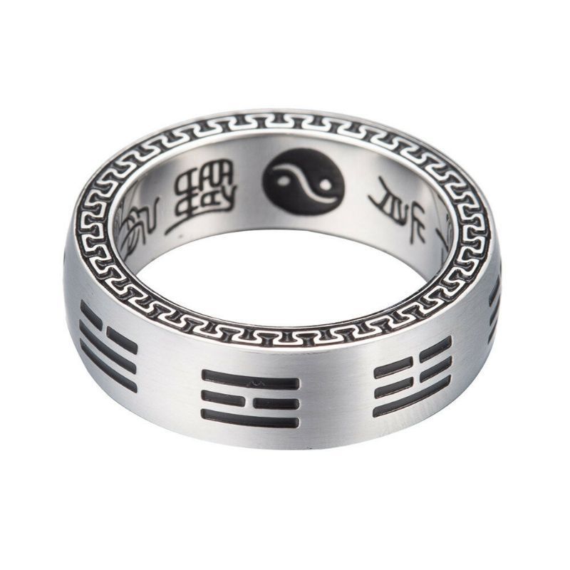 Anillos De Mantra De Nueve Palabras De Acero De Titanio Anillo De Dedo Chino De Chismes Yin Yang Para Hombres