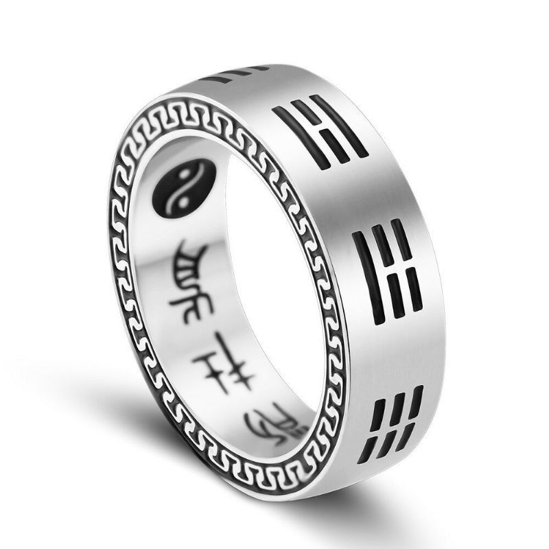 Anillos De Mantra De Nueve Palabras De Acero De Titanio Anillo De Dedo Chino De Chismes Yin Yang Para Hombres