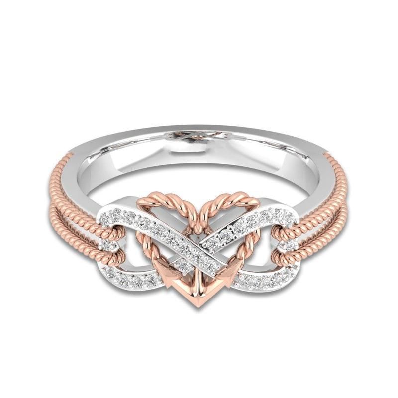 Anillos De Platino Huecos Con Incrustaciones De Circonio Especial Anillo De Dedo De Cruz De Corazón Con Nudo Infinito Para Mujer