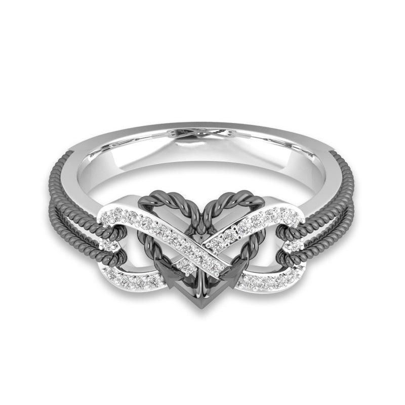 Anillos De Platino Huecos Con Incrustaciones De Circonio Especial Anillo De Dedo De Cruz De Corazón Con Nudo Infinito Para Mujer