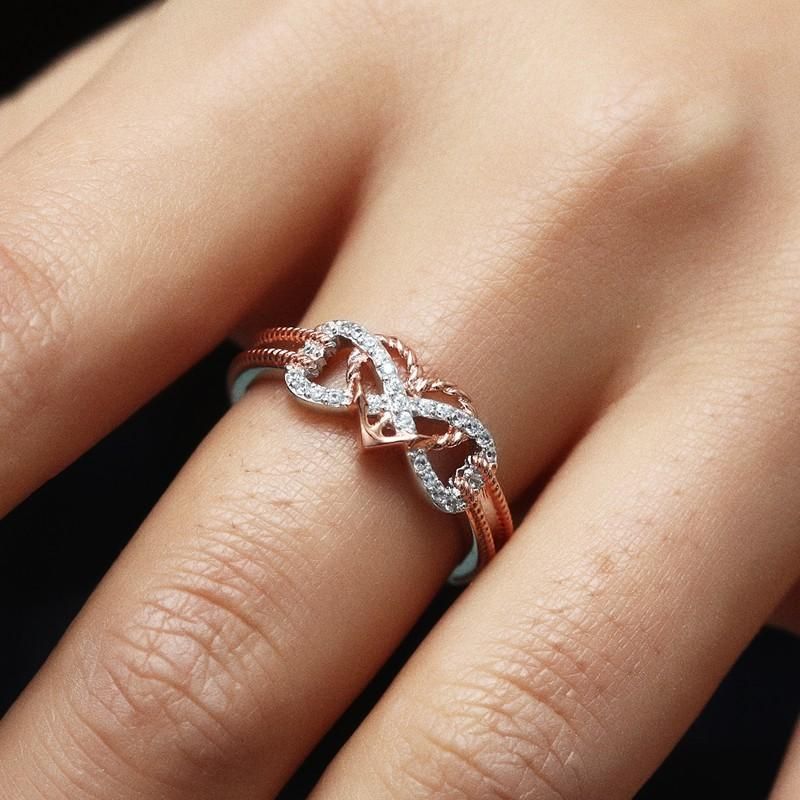 Anillos De Platino Huecos Con Incrustaciones De Circonio Especial Anillo De Dedo De Cruz De Corazón Con Nudo Infinito Para Mujer