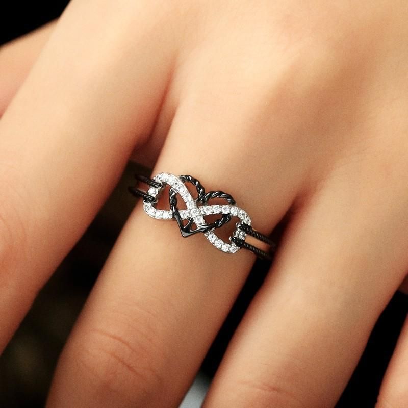 Anillos De Platino Huecos Con Incrustaciones De Circonio Especial Anillo De Dedo De Cruz De Corazón Con Nudo Infinito Para Mujer