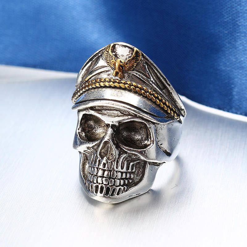 Cool Skull Head Anillo De Dedo Ajustable Anillo De Doble Águila Vintage Para Hombres