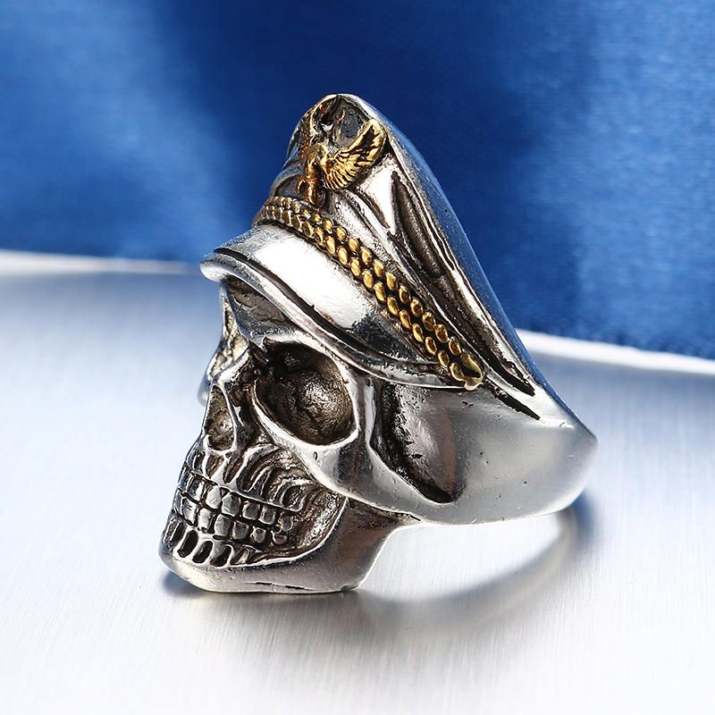 Cool Skull Head Anillo De Dedo Ajustable Anillo De Doble Águila Vintage Para Hombres