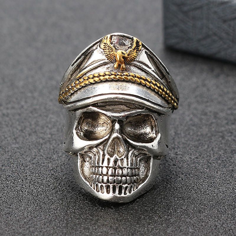 Cool Skull Head Anillo De Dedo Ajustable Anillo De Doble Águila Vintage Para Hombres