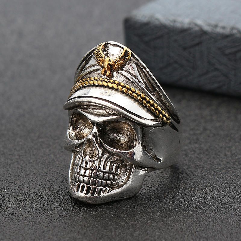 Cool Skull Head Anillo De Dedo Ajustable Anillo De Doble Águila Vintage Para Hombres