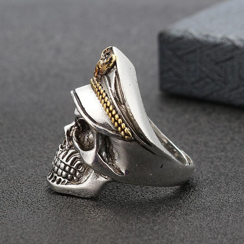 Cool Skull Head Anillo De Dedo Ajustable Anillo De Doble Águila Vintage Para Hombres