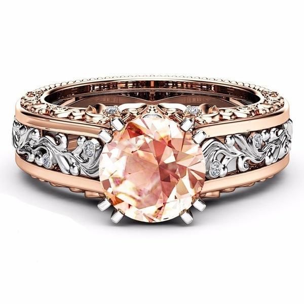 Elegante Anillo De Circonita De Cobre Hueco Con Patrón De Oro Rosa Regalo De San Valentín Para Mujer