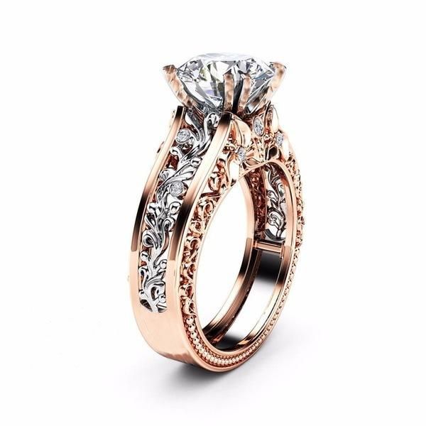 Elegante Anillo De Circonita De Cobre Hueco Con Patrón De Oro Rosa Regalo De San Valentín Para Mujer