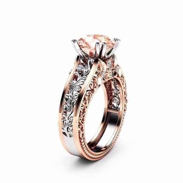 Elegante Anillo De Circonita De Cobre Hueco Con Patrón De Oro Rosa Regalo De San Valentín Para Mujer