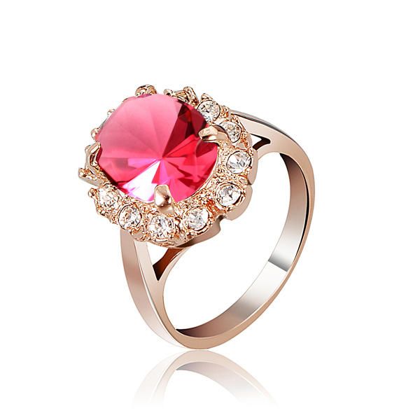 Elegante Anillo De Dedo De Cristal De Oro Rosa Esmeralda Vino Rojo Joyería De Mujer