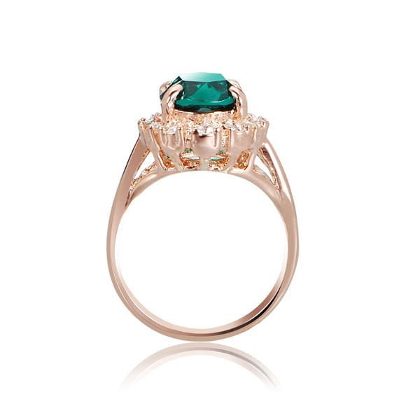 Elegante Anillo De Dedo De Cristal De Oro Rosa Esmeralda Vino Rojo Joyería De Mujer