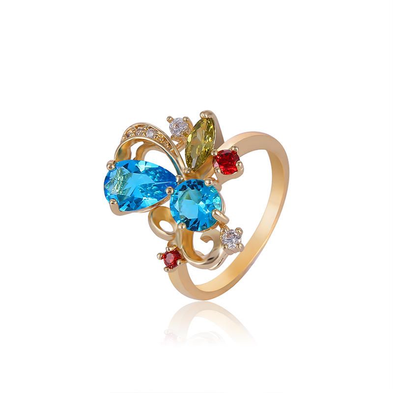 Elegante Gold-plateda Anillo De Dedo De Cristal Multicolor Con Forma De Cinta De Circón De Cobre Para Mujer