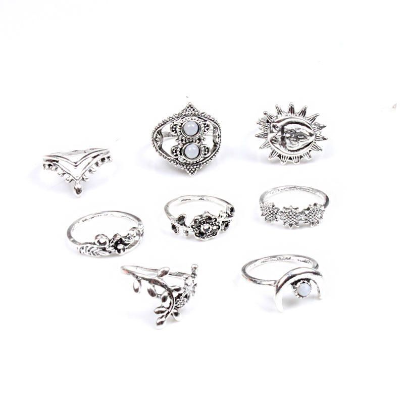 Fashion Sunflower Moon Sun Rings Set 14 Piezas Kit De Anillo De Diamantes De Imitación Para Mujer