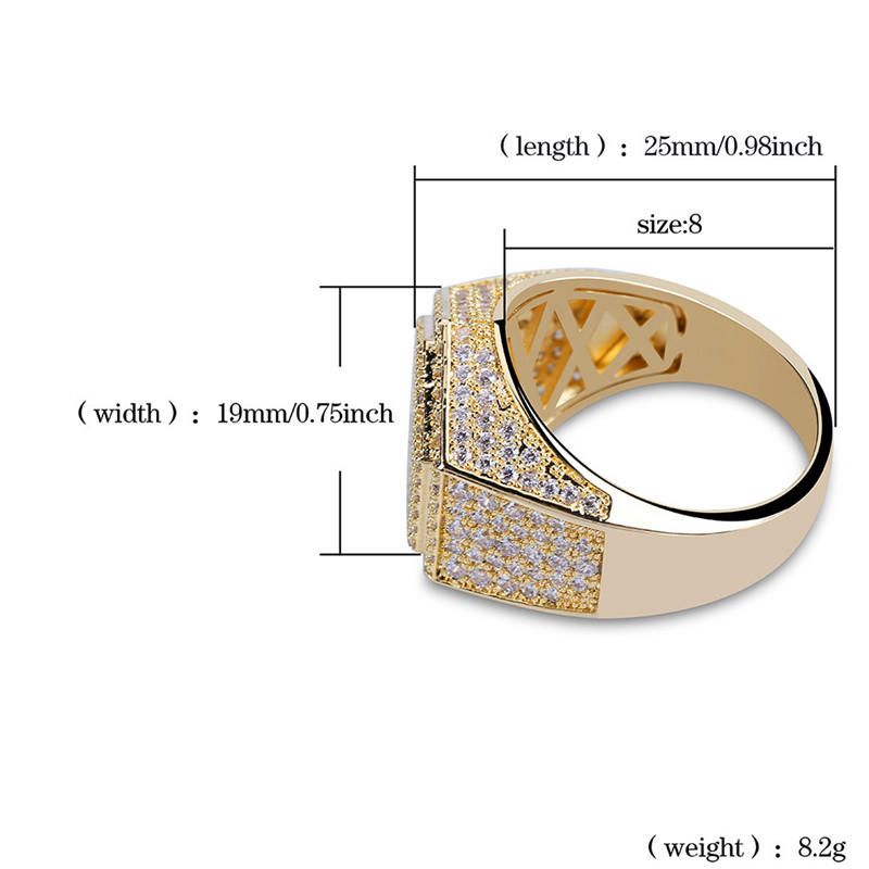 Gold Hip Hop Hexagon Finger Ring Micro Zircon Gemstone Anillos Chapados En Oro Y Plata Para Hombres