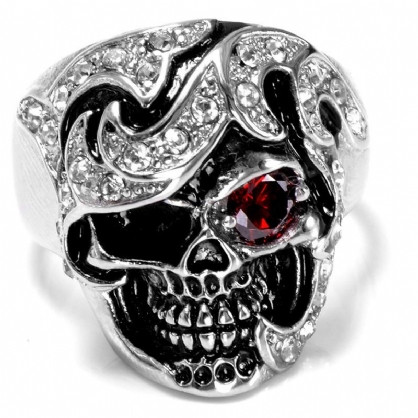 Joyería De Moda De Halloween Anillo De Circón Con Cabeza De Calavera De Acero Inoxidable Para Hombres