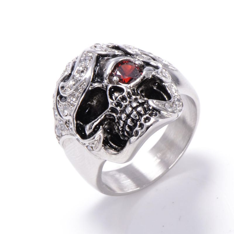 Joyería De Moda De Halloween Anillo De Circón Con Cabeza De Calavera De Acero Inoxidable Para Hombres