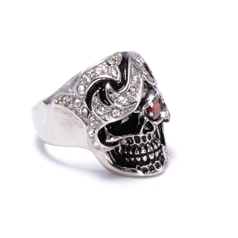 Joyería De Moda De Halloween Anillo De Circón Con Cabeza De Calavera De Acero Inoxidable Para Hombres