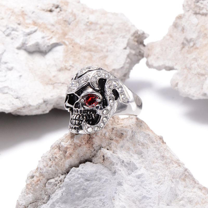 Joyería De Moda De Halloween Anillo De Circón Con Cabeza De Calavera De Acero Inoxidable Para Hombres