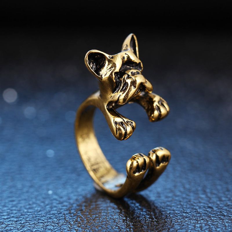 Lindo Anillo De Dedo Unisex Abierto Ajustable Anillos De Cabeza De Perro Accesorios De Manos De Moda Para Mujeres Hombres