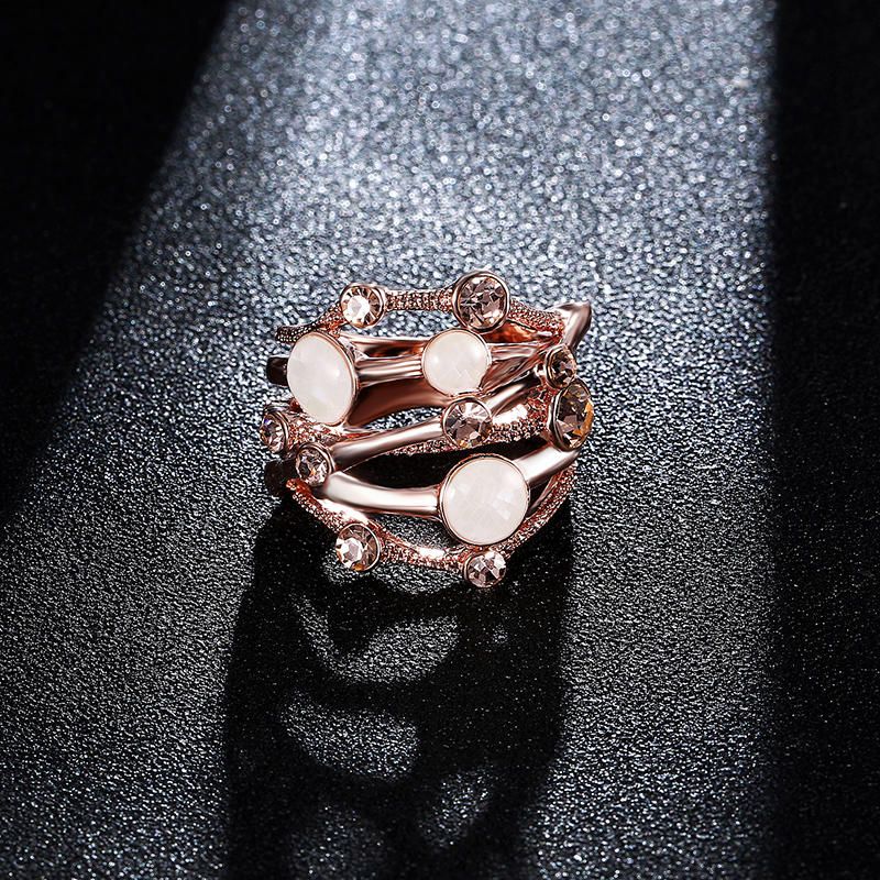 Línea Entrelazada Irregular Anillo De Ópalo De Oro Rosa Accesorios De Ropa Joyería De Moda Para Mujer