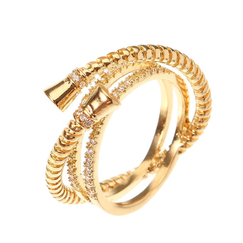 Lujo Sterling 24k Chapado En Oro Único Rosca De Tornillo Tres Anillos Superpuestos Redondos Joyería De Mujer