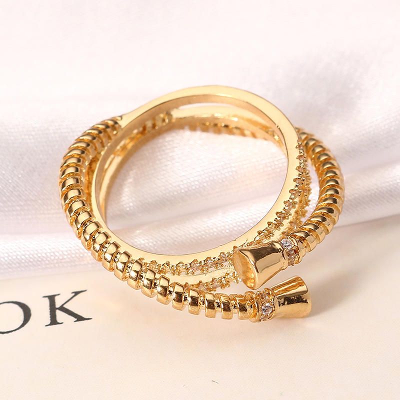 Lujo Sterling 24k Chapado En Oro Único Rosca De Tornillo Tres Anillos Superpuestos Redondos Joyería De Mujer