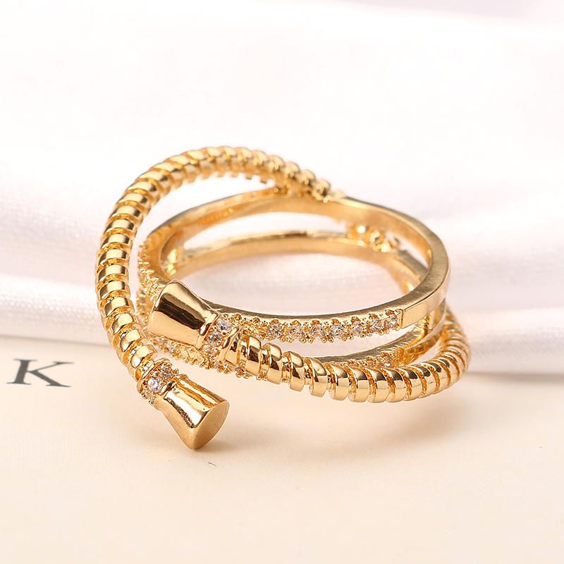 Lujo Sterling 24k Chapado En Oro Único Rosca De Tornillo Tres Anillos Superpuestos Redondos Joyería De Mujer