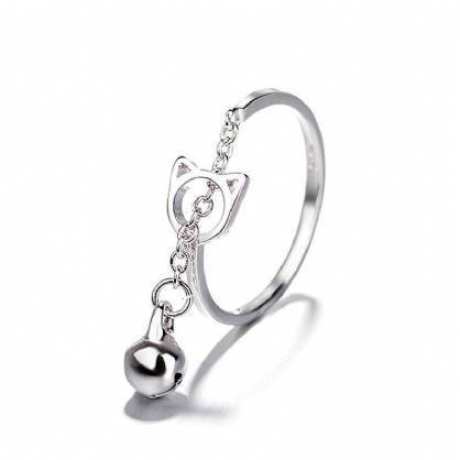 Moda Anillo De Plata Chapado En Platino Cat Bell Apertura Anillos De Dedo Ajustables Para Mujeres