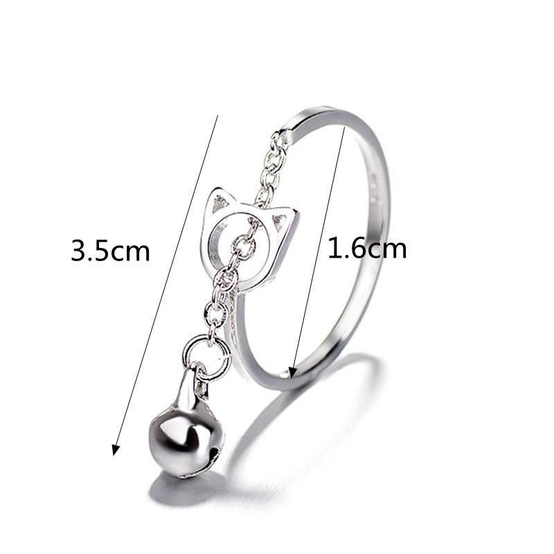 Moda Anillo De Plata Chapado En Platino Cat Bell Apertura Anillos De Dedo Ajustables Para Mujeres