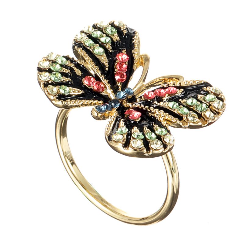 Moda Colorida Mariposa Anillo De Oro De 18 Quilates De Lujo Con Diamantes De Imitación Completos Que Abren Anillos Ajustables Para Mujeres