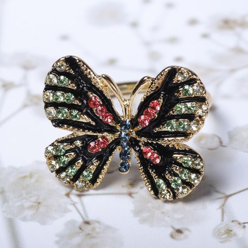 Moda Colorida Mariposa Anillo De Oro De 18 Quilates De Lujo Con Diamantes De Imitación Completos Que Abren Anillos Ajustables Para Mujeres