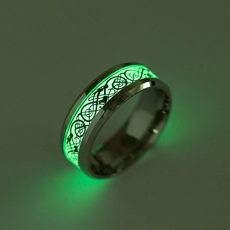 Moda Luminoso Anillo De Dedo De Acero Inoxidable Patrón De Dragón Regalo Punk Para Hombres